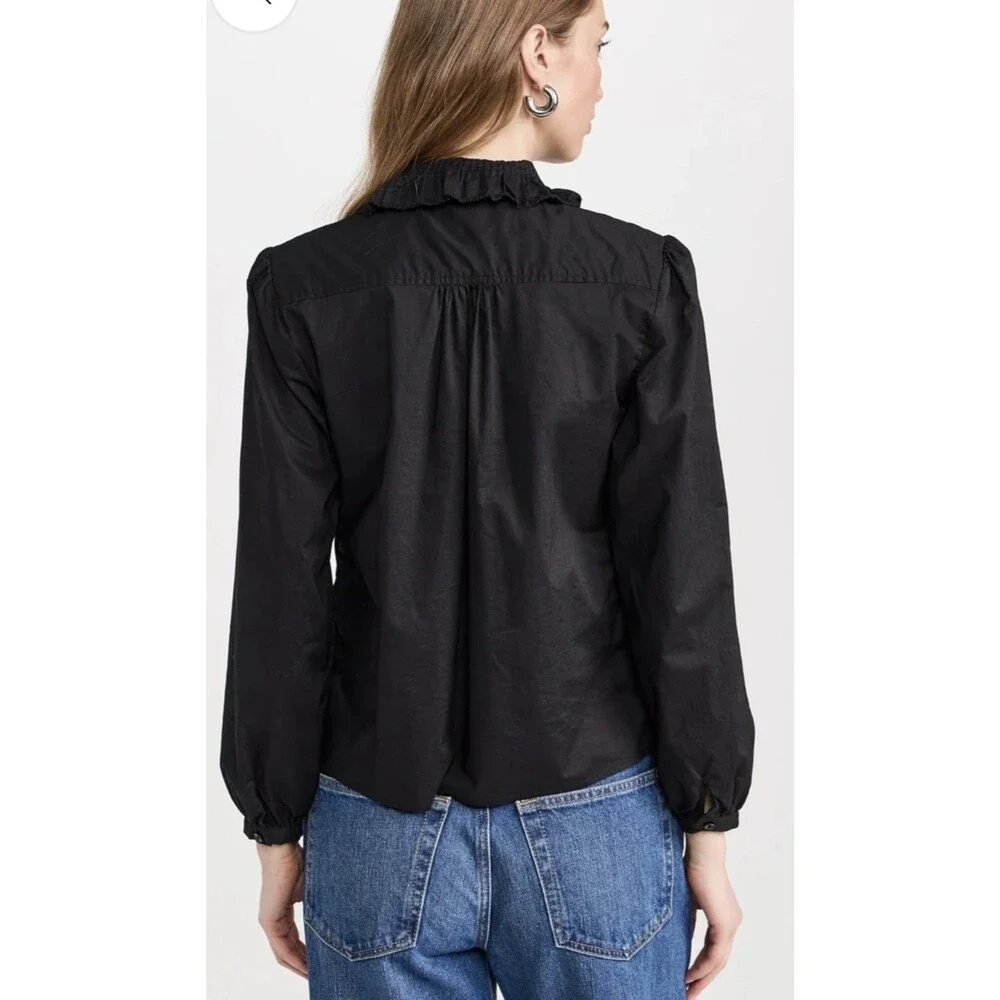 Trovata Birds of Paradis Alise Blouse Black Cotton Pintuck Ruffle Small